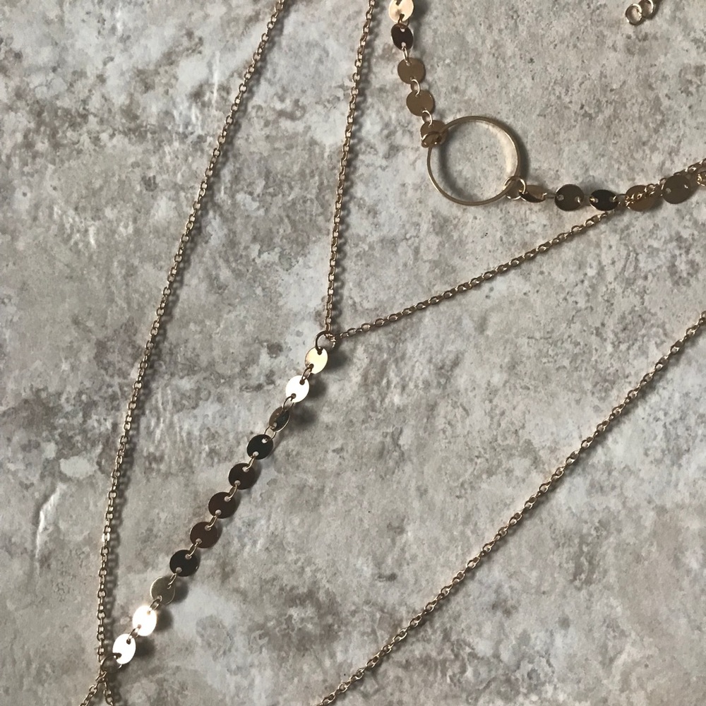 Tri layered gold choker necklace